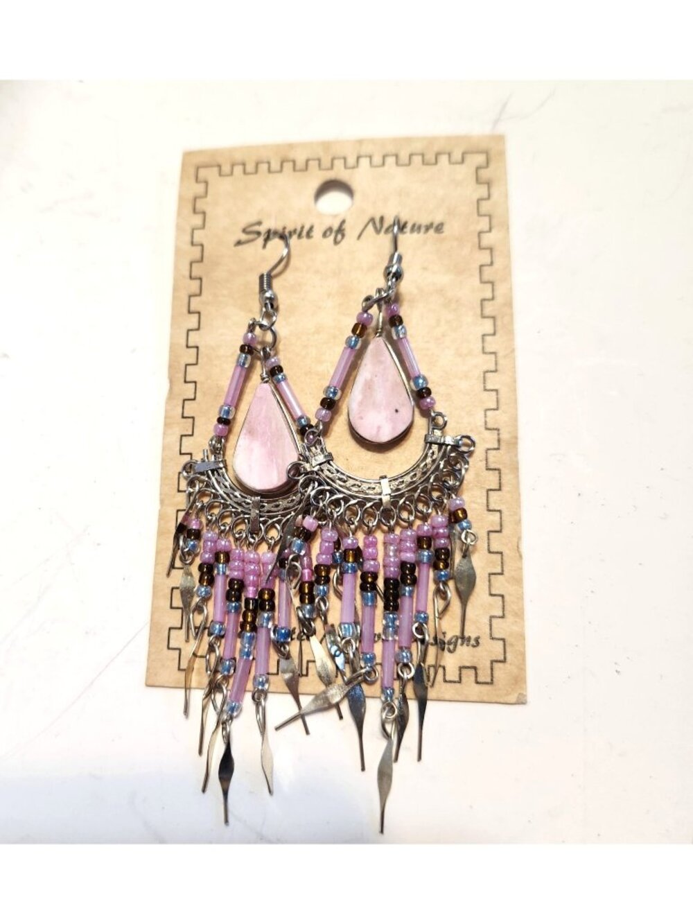Spirit of Nature Southwestern Handcrafted Native Earrings Pink Stone Beaded